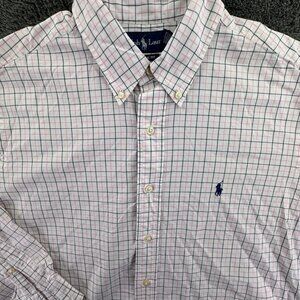 Ralph Lauren Pink Blue Check Button Up Shirt Classic Fit 16.5 32/33 Cotton Men